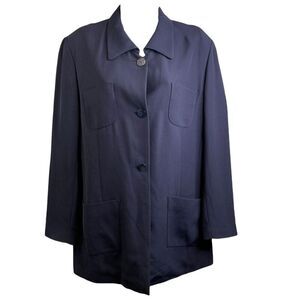 Vintage Rodier Women's Navy Blue Boxy 80’s Power Blazer Size 42/10 Career French